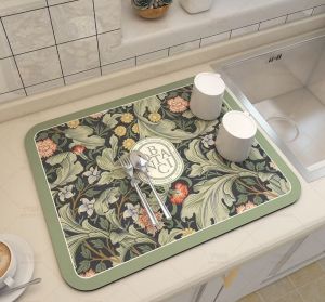 Drain Pad Piring Serap Air Design Elegan / Tatakan Makanan Cultery Serap Air Tahan Panas