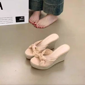 WomenS 2026 Summer New Style Wedge Sandals With Bowknot Rope Sole Large Size Thick-Soled Slippers