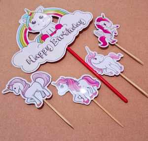 Topper Cake Unicorn (Custom Foto) untuk Dekorasi / Hiasan Kue Ulangtahun / Ultah Anak Karakter