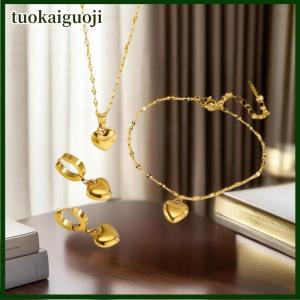 tuokaiguoji Stainless Steel Love Heart Necklaces Bracelets Earrings For Women New Trendy Simple Waterproof Jewelry Gift