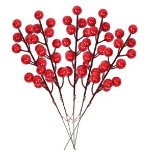 5/10Pcs Christmas Artificial Berry Branches Christmas Tree Head Red Fruit Wedding Party Decoration Christmas Tree Hanging Decoration