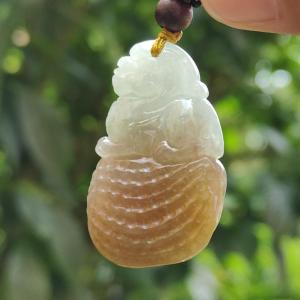 Quality Yellow with Light Green Hue Natural Type A Jadeite Jade crafted with Lion as Pendant certificate weighs 17.82 grams measurement 38 * 24 * 11.6 mm (pendant241)