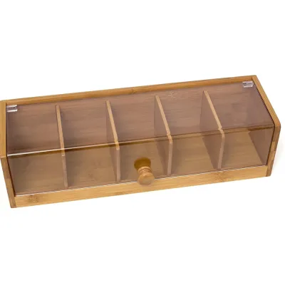 YERZ Bamboo Tea Bag Storage Organizer 5 Slots Handmade Sundries Organizer Convenient Space Saving Coffee Capsule Storage Box Tea Accessories