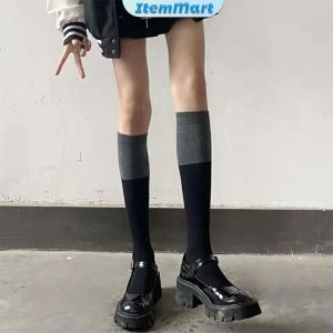 ItemMart Knee High Socks Ladies Long Tube School Socks Black/Gray Color Girls JK Costumes