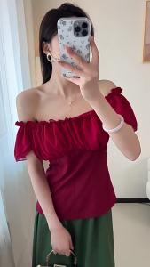 Summer Victorian Shirt Dark Women Renaissance Blouse One Shoulder Short Sleeve Top