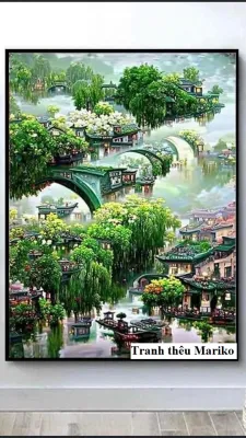 Tranh thêu kín Phong Cảnh Mùa Thu Mùa Đông Mùa Xuân MN0257 MN0258 MN0255 kích thước 60 x 90 cm