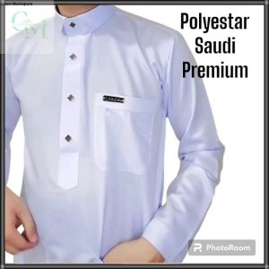 Baju Koko Pria Basic Premium Putih Lengan Panjang Bahan Polyestar Saudi Berkualitas Al ghin