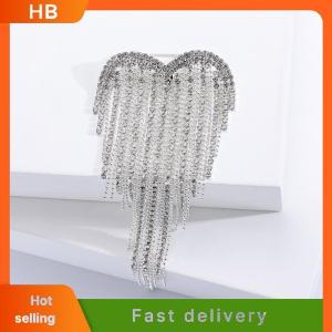 HB Trendy Women Heart Brooch Shiny Tassel Lapel Pin Gift Idea for Casual Party Suits