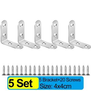 20Sets Stainless Steel 90°Angle Brackets with Screws Cabinet Corner Brace Joint Bracket Fastener Wood Screens Shelf Furniture Hardware