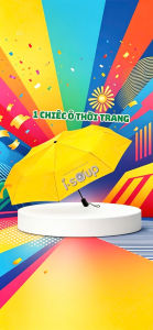 KM ISOUP- DÙ SUMMER thời trang màu Vàng chống UV gấp gọn 3 nấc  có nút bấm túi bọc kèm dây treo