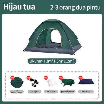 Tenda Hijau Camping Kapasitas Luas 3-4 Orang Tenda Otomatis Outdoor & Indoor Tenda Gunung