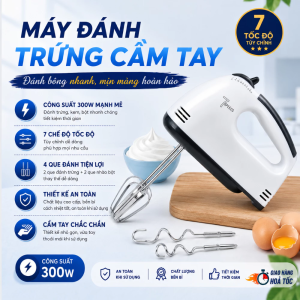 Máy Đánh Trứng Cầm Tay 7 Tốc Độ - Máy Đánh Trứng Mini Đa Năng - Động Cơ Lõi Đồng Mạnh Mẽ Máy Đánh Trứng Đa Năng