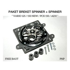 Paket 1 Set Spinner Cover Pelindung Kipas Radiator Cnc + Breket Dudukan Spinner Bahan Besi 2.5mm Untuk Motor Vario 125 Kzr / Vario 125/150  New / Pcx 150 / Adv 150 Kualitas Premium