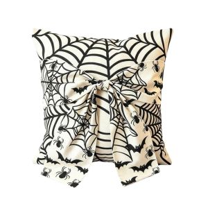 BESTOURO 45x45cm Square Halloween Pillowcase Soft Fabric Washable Pumpkin Pillow Cover Comfortable Printed Design Ghost Print Cushion Cover Halloween Decoration