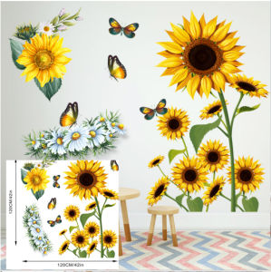 Whimsical Charm Sunflower & Butterfly Wall Decals - Removable PVC Stickers for Living Room Bedroom and Entryway Decor