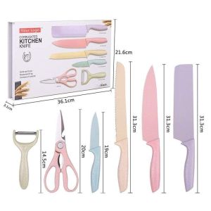 MM - A007 - Alat Dapur Pisau Set Warna Warni Ceramic 6in1 Powerful Pisau Gunting Peeler Filler Ala Potong Multiguna Fungsi Jerami Gandum