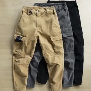 ILKR Mens Loose Straight Leg Cotton Work Trousers Casual Comfortable Autumn Workwear Cargo Pants Youth Fashion Trend