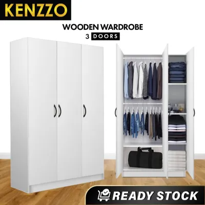 [FREE SHIPPING] KENZZO [170CM] 3 Door Wardrobe / 2 Door Wooden Wardrobe / Almari Baju / Wooden Wardrobe / Kabinet / Cabinet / 2 Door wardrobe / 3 Door wardrobe