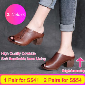 Handmade Chunky Heel Sandals Slippers Outdoor Fish Mouth Medium Heel