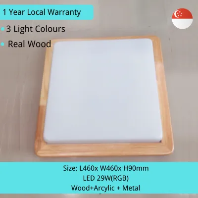 ampm LED Ceiling Light 29W RGB Real Wood Frame Square SG Local Seller Tri Colour Tone Kitchen Lamp Bedroom Living Room Foyer Store room Kid Dinning Japan Style Nordic Minimalism BTO HDB Condo Home 1 Year Warranty Free Shipping