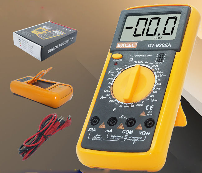 Bộ 1 đồng hồ đo vạn năng Digital Excel DT9205A (Đen phối vàng Mẫu 2019)