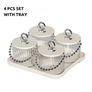 Locaupin Plastic Jar Kitchen Canister with Ring Handle and Tray Food Storage Container Snacks Jar Dispenser For Cady Nut