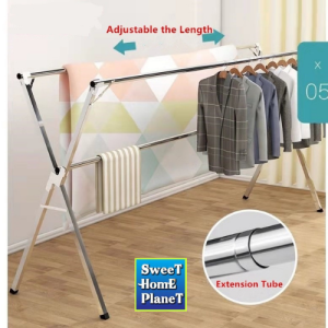 Foldable Extendable Stainless Steel Clothes Hanger Foldable Cloth Drying Rack Penyidai Baju Ampaian Baju Rak Baju