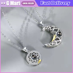 2PCS Magnetic Couple Matching Necklace 100 Languages I Love You Projection Sun Moon Heart Shape Magnet Paired Pendant Lover Gift