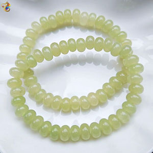 Premium Grade Natural Serpentine Jade Abacus Rondelle Bracelet (Icy Green Apple / Icy Peach Apricot)