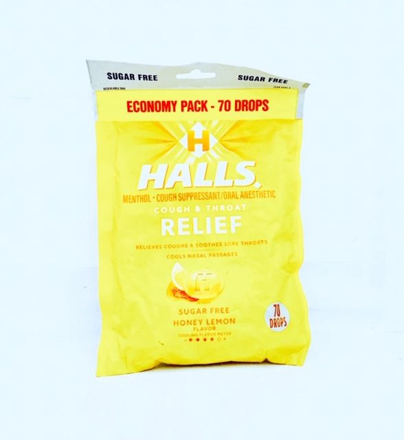 Halls COUGH & THROAT RELIEF ( SUGAR FREE HONEY LEMON FLAVOR ) 70 Drops