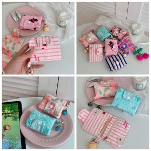 MSHNXA Canvas Flower Coin Purse Bear Bubble Cloth Cloth Envelope Wallets Ins Multifunctional Mini Cash Wallet Women
