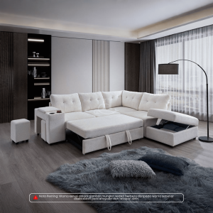 [FREE INSTALLATION] I HOME FLUFFY Premium Corner Sofa | Multifunction 4 Seater Storage Cup Holder