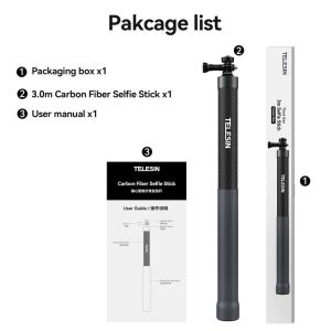 TELESIN 3M Carbon Fiber Invisible Selfie Stick Monopod For GoPro Insta360 DJI Action Camera