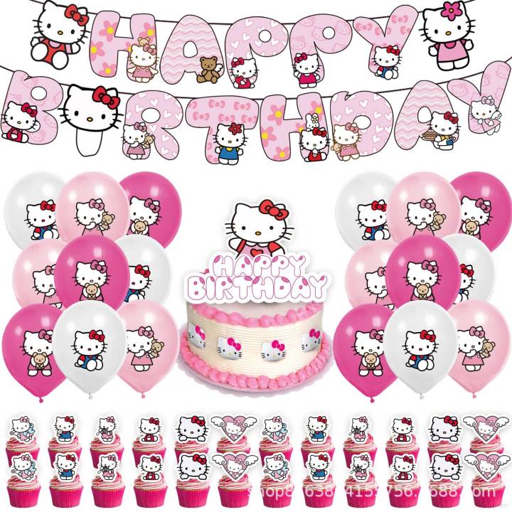 YT Hello Kitty Sanrio theme kids birthday party decorations banner cake ...