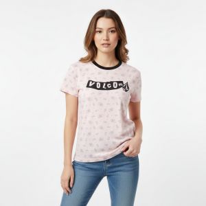 Kaos Volcom Wanita Lengan Pendek Katun Cewek Distro Surfing Oblong Flower Printing Limited Edition