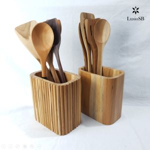 LusioSB Tempat Spatula Premium Besar Kayu Jati Tempat Sutil Sodet