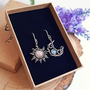 Boho Charm for Celestial Moonstone Dangle Drop Earrings Antiqued Silver Sun and Moon Hook Earrings Nice Jewe