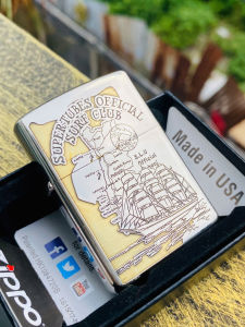 Bật Lửa ZIPPO Chính Hãng Zippo Bản Armor Chủ Đề SURF CLUB. (Tặng chai xăng Mini + Đá Tim). Hộp Hột Quẹt Xăng Đá Zippo.