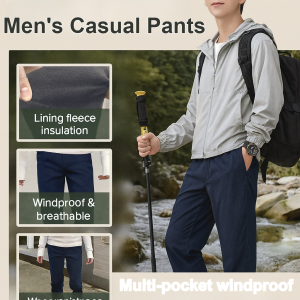 【Fleece-Lined And Waterproof】Mans Casual Pants Outdoor Waterproof Trousers Multi Pocket Work Joggers