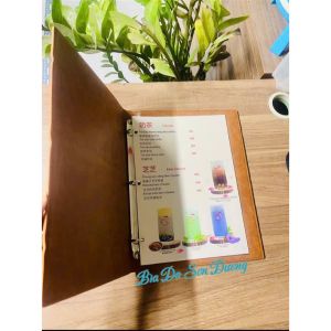Bìa menu da khổ A4 gáy còng màu da bò cho nhà hàng quán khách sạn doanh nghiệp