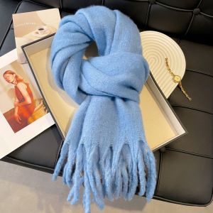 GOXBERK Korean Style Long Wool Tassel Scarf Windproof Solid Color Cashmere Shawl Fashion Warm Winter Cashmere Scarf Women