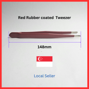 Ready stock in Sg - Red Colour Rubber coated Tweezer 148mm with tip 4mm. Local Seller