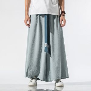 【Ready stock】Japanese Traditional Samurai Style Kimono Loose Casual Wide Leg Pants for Men Fashion Streetwear Linen Male Solid Trouser Pants