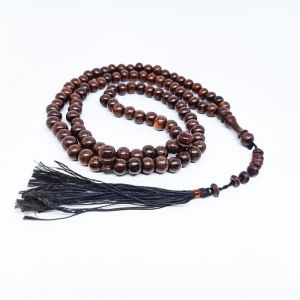 Tasbih Kayu Galih Asem Elegan Warna Coklat Tua dengan Tali Hitam
