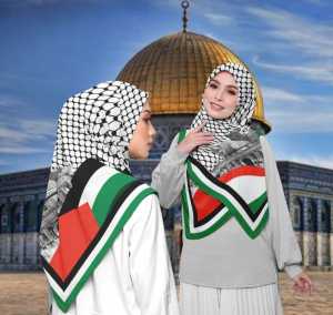 HIJAB SEGI EMPAT MOTIF PALESTINA TERBARU MATT VOAL PREMIUM SIZE 110X110 - JILBAB MOTIP PALESTINA