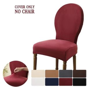 RBRY T-Velvet Dining Chair Cover Elastic Nordic Protective Seat Case Durable Solid Color Curved Backrest Chair Cover for Home Hotel Wedding