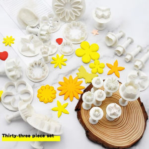 33Pcs Fondant Cutter Kit Plunger Flower Embosser Mold DIY Cake Decorating Tool Cookie Pastry Baking Accessories Acuan