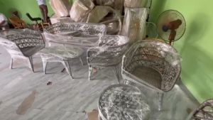 Bộ Bàn Ghế Đan Chữ X SMARTHOMES Bàn Đôi Bầu Dục Giả Mây Lõi Thép Decor Ban Công Sân Vườn