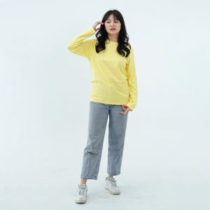Kaos Polos Wanita Oneck Lengan Panjang Bahan Katun Combed 30s Warna Pale Yellow