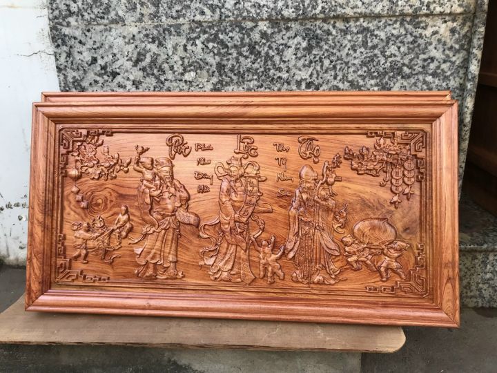 Tranh Gỗ hương chạm khắc chữ Phúc Lộc Thọ kích thước 48x108cm
